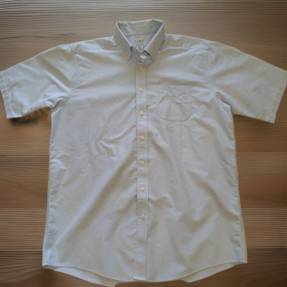 L.L.Bean Dress Shirt Mens‎ 17 Tall Light Blue Traditional Fit 100%Cotton A1